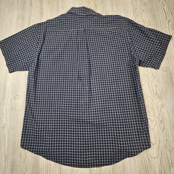 Van Heusen Shirt Mens Large Navy Blue White Grid Check Short Sleeve Button Up - Picture 6 of 6
